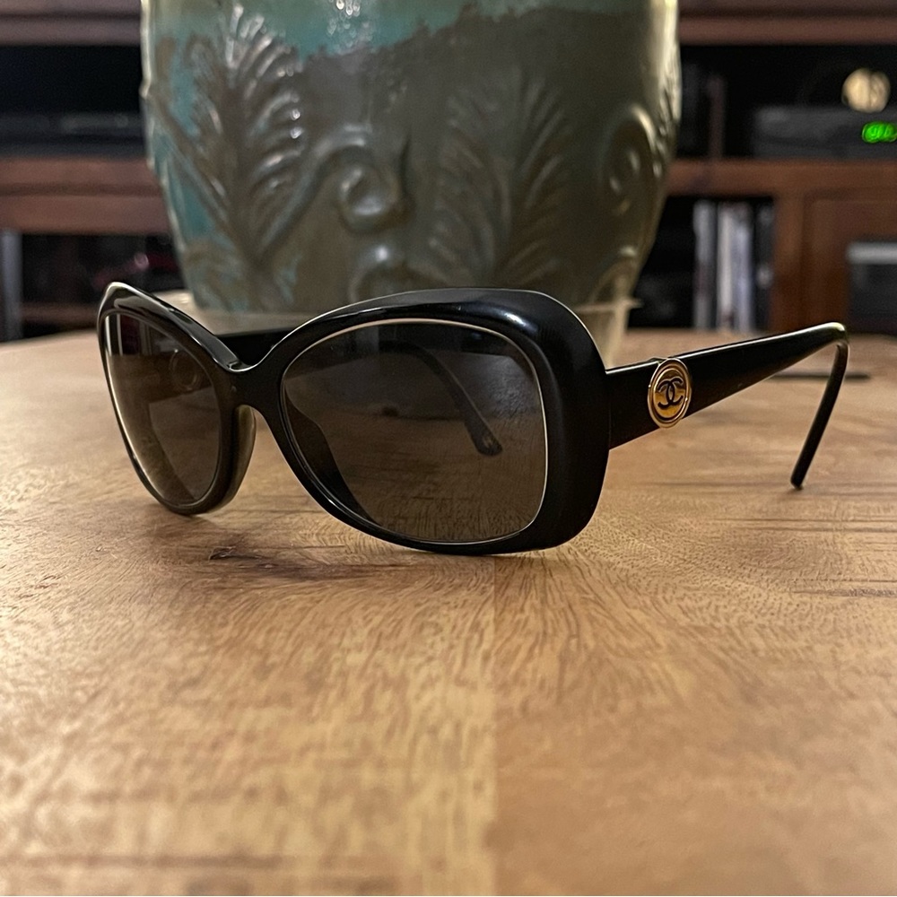CHANEL 5148-A Cocomark Sunglasses 56-16 135 Black Gold Women's Authentic 116